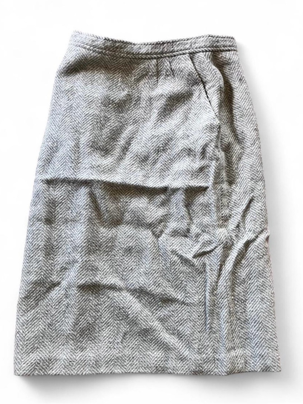 Evan Picone Gray Herringbone 100% Wool Midi Skirt Size 12